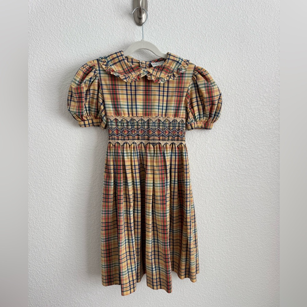 Vintage Plaid girls Dress with Embroidered Detail